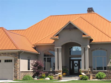 copper metal roof blue house|copper colored metal roofing.